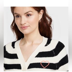 Target - A New Day Black & White Striped Cozy Heart Cardigan 😍😎🖤❤️🖤❤️